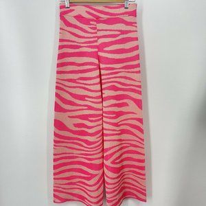 Zara Pants Womens Small Wide Leg Tiger Jacquard Neon Pink High Waist Pant New